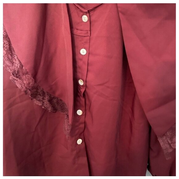 Vintage Burgundy Lace Draped Neckline Button-Up Blouse Size Large – VG - Picture 3 of 4